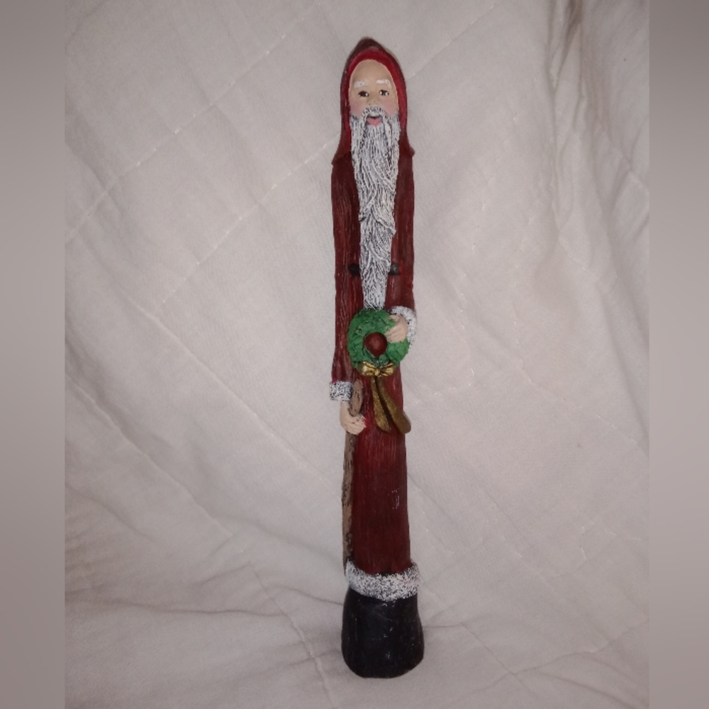 Vintage TnT Old World Pencil Santa Carrying Wreath 1991 Signed Christmas Decor